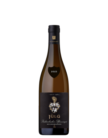 2022 Pfarrwingert Weissburgunder VDP.ERSTE LAGE vom Weingut Jülg. Schwarzes Etikett und Halsschleife. Weiße Inschrift. Handlese. Schonende Verarbeitung. Ausbau im Barrique und Tonneau. Seidige Aromen untermalt von feiner Würze. Kreidig und druckvoll.